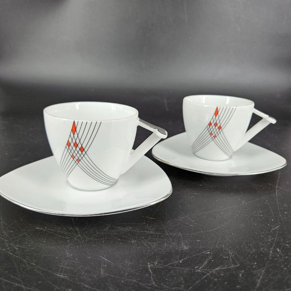 Atelier JM Lasov Delta Pyramid Czech Coffee Tea Mocha Cup Saucer Plate Set of 2 - Picture 4 of 8